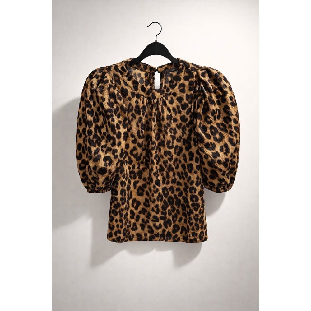 #3 Azel Hazel Animal Print Puff Sleeve Blouse Size S